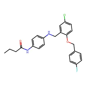 N-[4-({5-chloro-2-[(4-fluorobenzyl)oxy]benzyl}amino)phenyl]butanamide structure