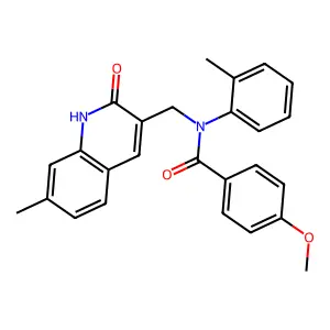 4-methoxy-N-[(7-methyl-2-oxo-1H-quinolin-3-yl)methyl]-N-(2-methylphenyl)benzamide structure