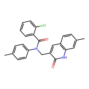 2-chloro-N-[(7-methyl-2-oxo-1H-quinolin-3-yl)methyl]-N-(4-methylphenyl)benzamide structure