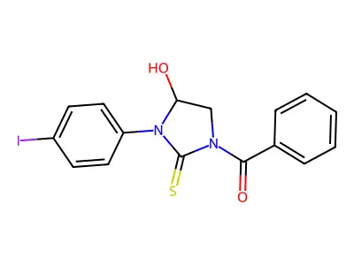 1-Benzoyl-4-hydroxy-3-(4-iodophenyl)-2-imidazolidinethione structure