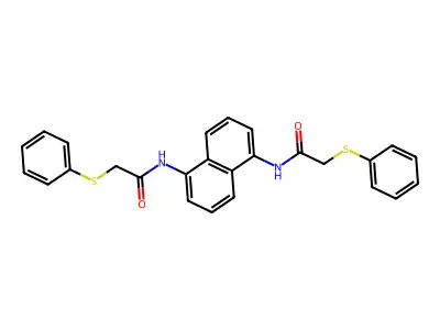 2-phenylsulfanyl-N-[5-[(2-phenylsulfanylacetyl)amino]naphthalen-1-yl]acetamide structure