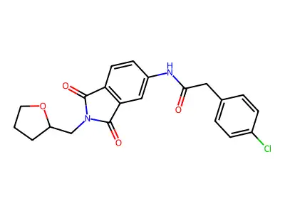 2-(4-chlorophenyl)-N-[1,3-dioxo-2-(oxolan-2-ylmethyl)isoindol-5-yl]acetamide structure