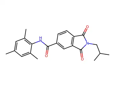 2-(2-methylpropyl)-1,3-dioxo-N-(2,4,6-trimethylphenyl)isoindole-5-carboxamide structure
