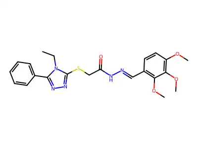 2-[(4-ethyl-5-phenyl-1,2,4-triazol-3-yl)sulfanyl]-N-[(2,3,4-trimethoxyphenyl)methylideneamino]acetamide structure