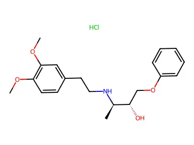 (2R,3R)-3-[2-(3,4-Dimethoxyphenyl)ethylamino]-1-phenoxybutan-2-ol;hydrochloride structure