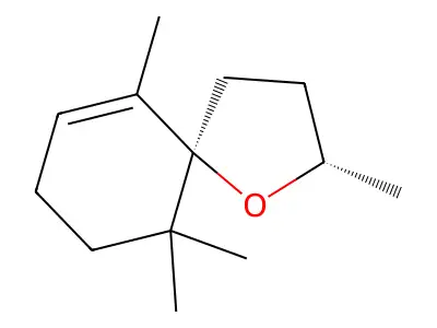 (2S)-2,6,6,10-tetramethyl-1-oxaspiro[4.5]dec-9-ene structure