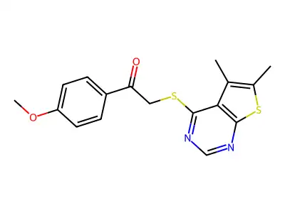 2-(5,6-Dimethylthieno[2,3-d]pyrimidin-4-yl)sulfanyl-1-(4-methoxyphenyl)ethanone structure