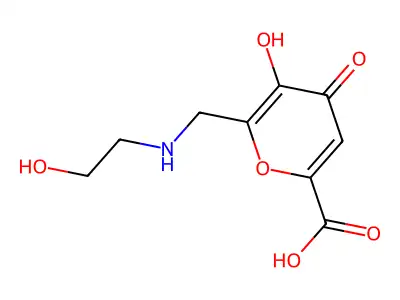 4H-Pyran-2-carboxylic acid, 5-hydroxy-6-(((2-hydroxyethyl)amino)methyl)-4-oxo- structure