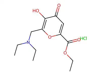 4H-Pyran-2-carboxylic acid, 6-((diethylamino)methyl)-5-hydroxy-4-oxo-, ethyl ester, hydrochloride structure