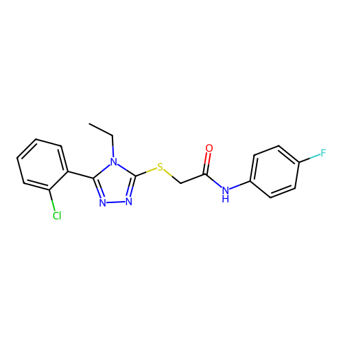 2-{[5-(2-chlorophenyl)-4-ethyl-4H-1,2,4-triazol-3-yl]sulfanyl}-N-(4-fluorophenyl)acetamide structure