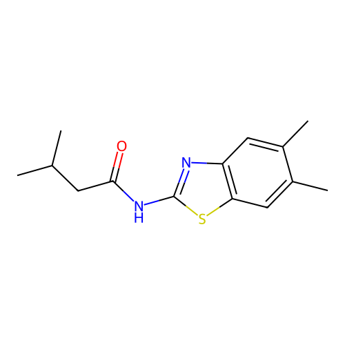N-(5,6-dimethyl-1,3-benzothiazol-2-yl)-3-methylbutanamide structure
