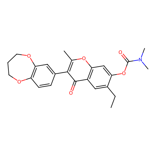 (3-(2H,3H,4H-benzo[b]1,4-dioxepan-7-yl)-6-ethyl-2-methyl-4-oxochromen-7-yloxy) -N,N-dimethylcarboxamide structure