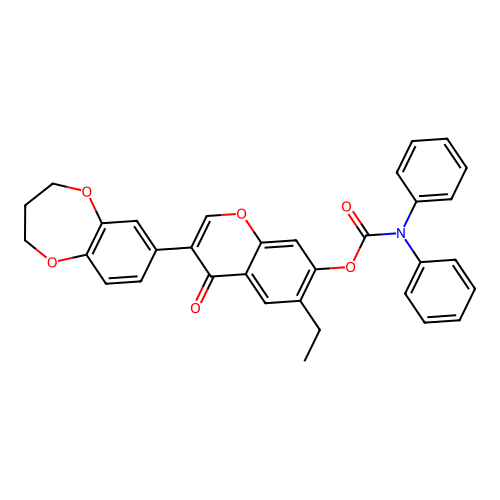 (3-(2H,3H,4H-benzo[b]1,4-dioxepan-7-yl)-6-ethyl-4-oxochromen-7-yloxy)-N,N-dibe nzamide structure