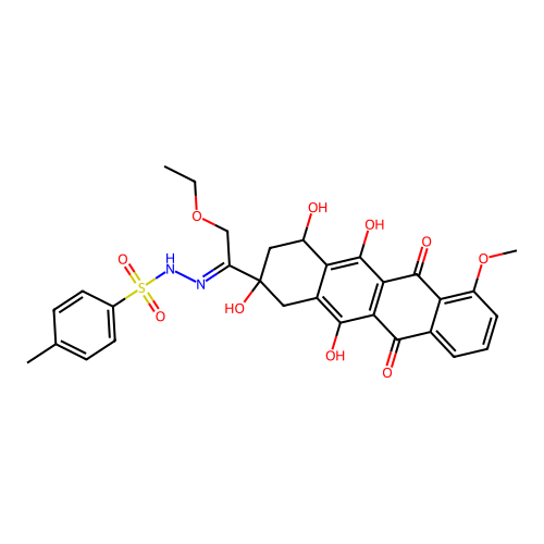 N-[(E)-[2-ethoxy-1-(2,4,5,12-tetrahydroxy-7-methoxy-6,11-dioxo-3,4-dihydro-1H-tetracen-2-yl)ethylidene]amino]-4-methylbenzenesulfonamide structure