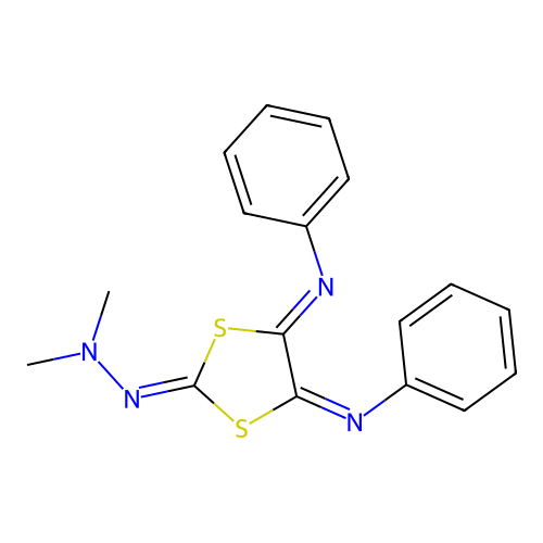 N-[[4,5-bis(phenylimino)-1,3-dithiolan-2-ylidene]amino]-N-methylmethanamine structure