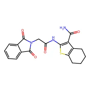 2-(2-(1,3-dioxoisoindolin-2-yl)acetamido)-4,5,6,7-tetrahydrobenzo[b]thiophene-3-carboxamide structure