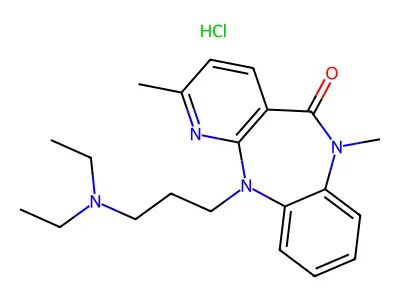 5H-Pyrido(2,3-b)(1,5)benzodiazepin-5-one, 6,11-dihydro-11-(3-(diethylamino)propyl)-2,6-dimethyl-, monohydrochloride structure