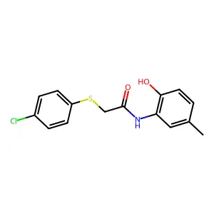 2-(4-chlorophenyl)sulfanyl-N-(2-hydroxy-5-methylphenyl)acetamide structure