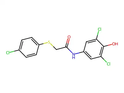 2-(4-chlorophenyl)sulfanyl-N-(3,5-dichloro-4-hydroxyphenyl)acetamide structure