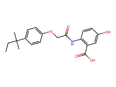 5-Hydroxy-2-({[4-(2-methylbutan-2-yl)phenoxy]acetyl}amino)benzoic acid structure