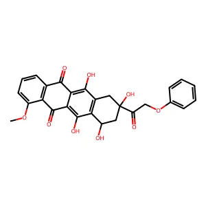 6,8,10,11-Tetrahydroxy-1-methoxy-8-(phenoxyacetyl)-7,8,9,10-tetrahydrotetracene-5,12-dione structure