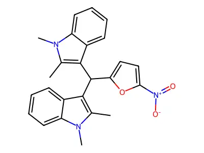 3-((1,2-dimethyl-1H-indol-3-yl){5-nitro-2-furyl}methyl)-1,2-dimethyl-1H-indole structure