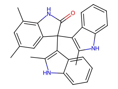 5,7-dimethyl-3,3-bis(2-methyl-1H-indol-3-yl)-1H-indol-2-one structure