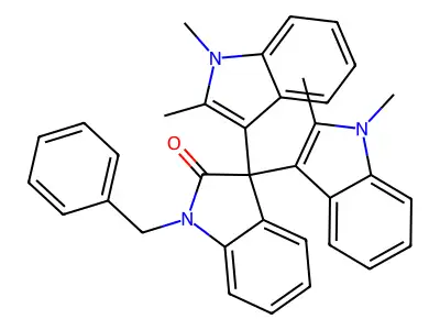 1-benzyl-1,3-dihydro-3,3-bis(1,2-dimethyl-1H-indol-3-yl)-2H-indol-2-one structure