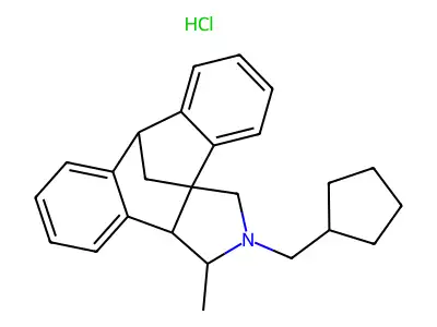 1H-3a,8-Methanodibenzo(3,4:6,7)cyclohepta(1,2-c)pyrrole, 2,3,8,12b-tetrahydro-2-(cyclopentylmethyl)-1-methyl-, hydrochloride, (1-alpha,3a-alpha,8-alpha,12b-beta)- structure