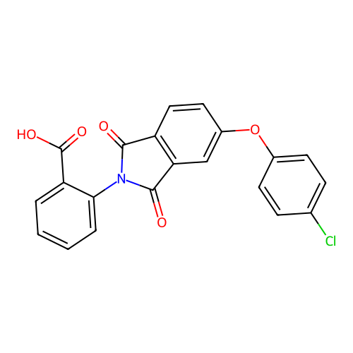 2-[5-(4-chlorophenoxy)-1,3-dioxo-1,3-dihydro-2H-isoindol-2-yl]benzoic acid structure