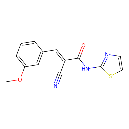 (2E)-2-cyano-3-(3-methoxyphenyl)-N-(1,3-thiazol-2-yl)prop-2-enamide structure