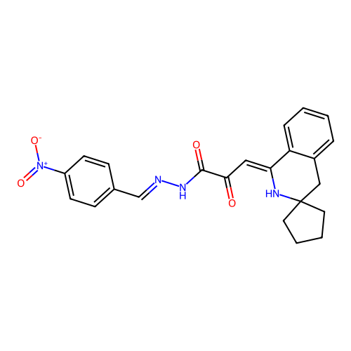 (3Z,N'E)-3-(2',4'-dihydro-1'H-spiro[cyclopentane-1,3'-isoquinolin]-1'-ylidene)-N'-(4-nitrobenzylidene)-2-oxopropanehydrazide structure