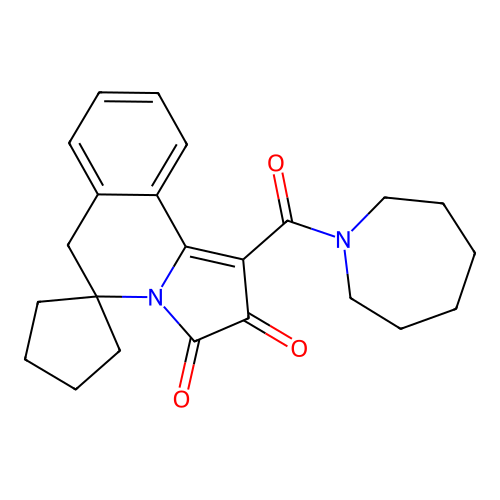 1-(azepane-1-carbonyl)spiro[6H-pyrrolo[2,1-a]isoquinoline-5,1'-cyclopentane]-2,3-dione structure