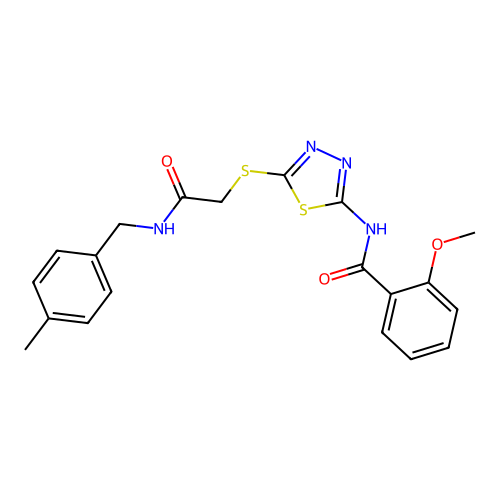 2-methoxy-N-(5-((2-((4-methylbenzyl)amino)-2-oxoethyl)thio)-1,3,4-thiadiazol-2-yl)benzamide structure