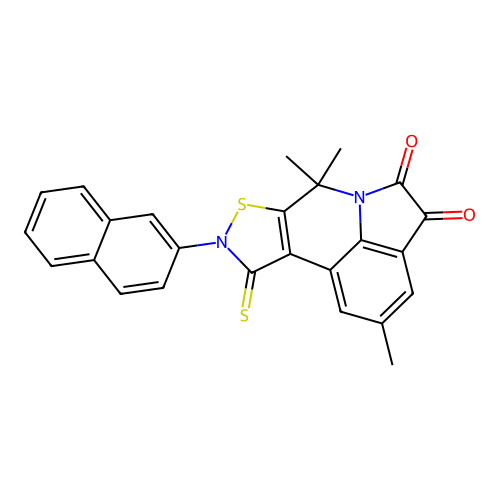 2,7,7-trimethyl-9-(naphthalen-2-yl)-10-thioxo-9,10-dihydro-4H-isothiazolo[5,4-c]pyrrolo[3,2,1-ij]quinoline-4,5(7H)-dione structure