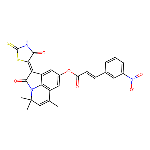(1Z)-4,4,6-trimethyl-2-oxo-1-(4-oxo-2-thioxo-1,3-thiazolidin-5-ylidene)-1,2-dihydro-4H-pyrrolo[3,2,1-ij]quinolin-8-yl (2E)-3-(3-nitrophenyl)prop-2-enoate structure