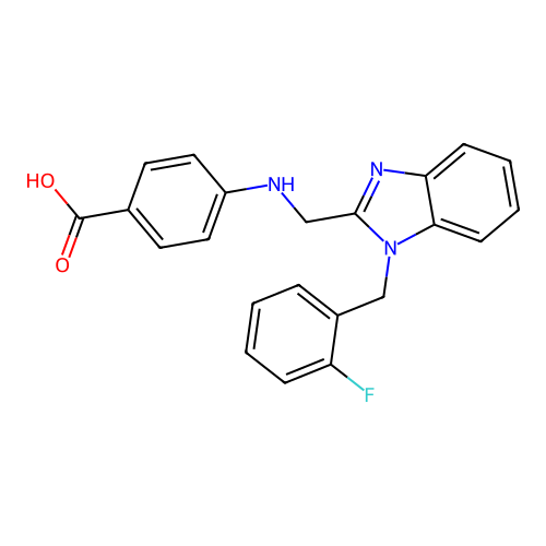4-({[1-(2-fluorobenzyl)-1H-benzimidazol-2-yl]methyl}amino)benzoic acid structure