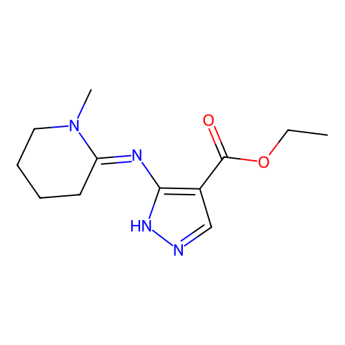 Pyrazole-4-carboxylic acid, 5-((1-methyl-2-piperidylidene)amino)-, ethyl ester structure
