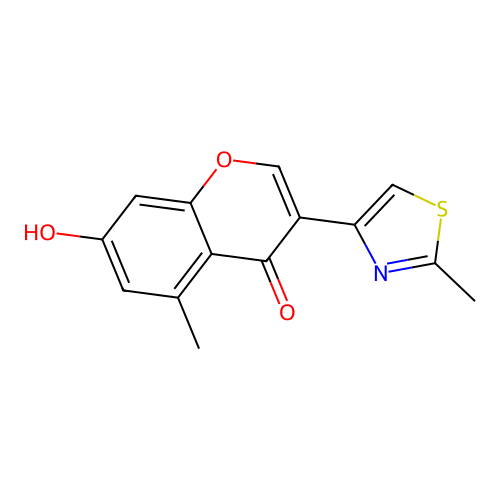 7-hydroxy-5-methyl-3-(2-methyl-1,3-thiazol-4-yl)-4H-chromen-4-one structure