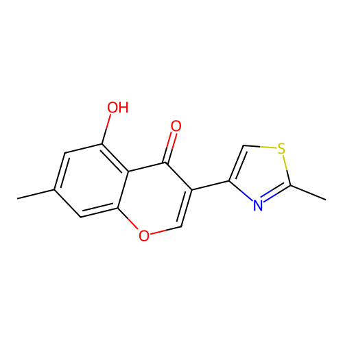 5-hydroxy-7-methyl-3-(2-methylthiazol-4-yl)-4H-chromen-4-one structure