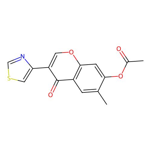 6-methyl-4-oxo-3-(thiazol-4-yl)-4H-chromen-7-yl acetate structure