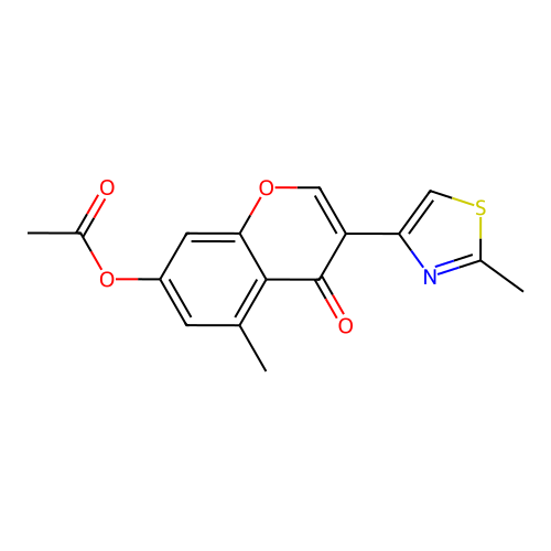5-methyl-3-(2-methyl-1,3-thiazol-4-yl)-4-oxo-4H-chromen-7-yl acetate structure