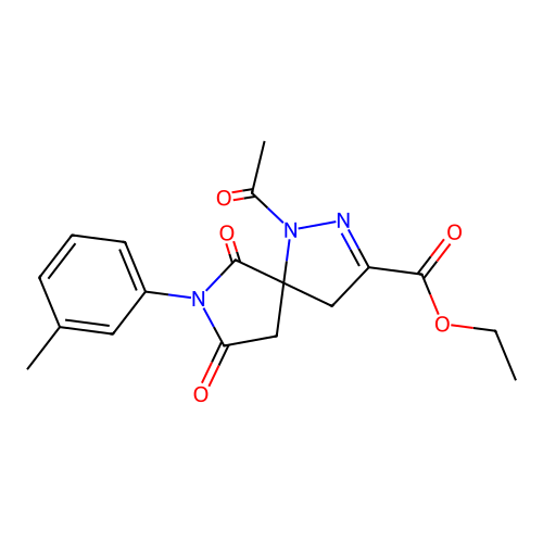 ethyl 1-acetyl-6,8-dioxo-7-(m-tolyl)-1,2,7-triazaspiro[4.4]non-2-ene-3-carboxylate structure