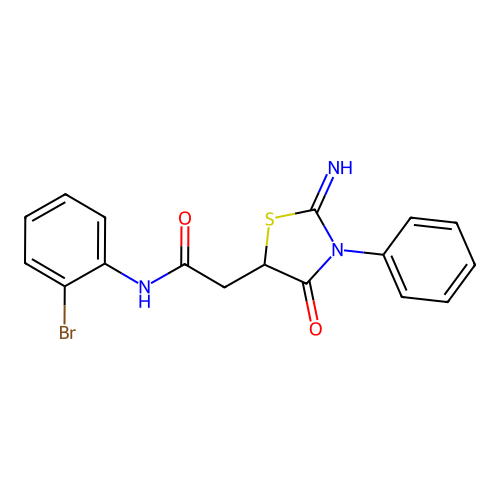 N-(2-bromophenyl)-2-(2-imino-4-oxo-3-phenyl-1,3-thiazolidin-5-yl)acetamide structure