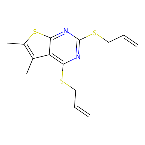 2,4-Bis(allylsulfanyl)-5,6-dimethylthieno[2,3-d]pyrimidine structure