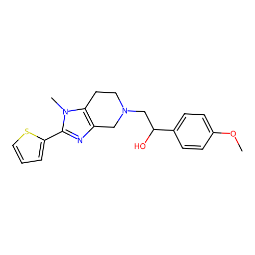 1-(4-methoxyphenyl)-2-(1-methyl-2-(thiophen-2-yl)-6,7-dihydro-1H-imidazo[4,5-c]pyridin-5(4H)-yl)ethanol structure