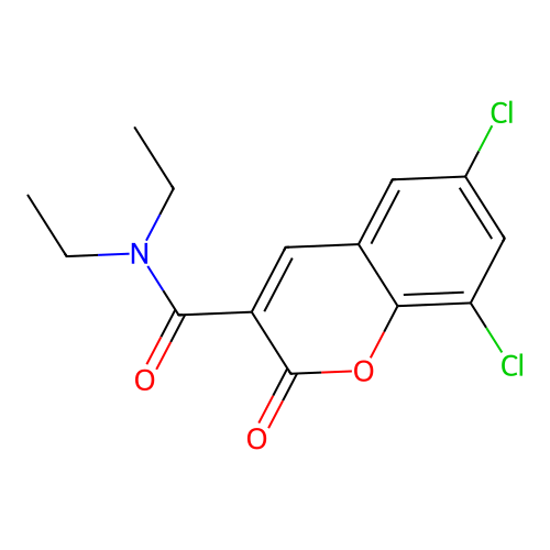 6,8-dichloro-N,N-diethyl-2-oxo-2H-chromene-3-carboxamide structure