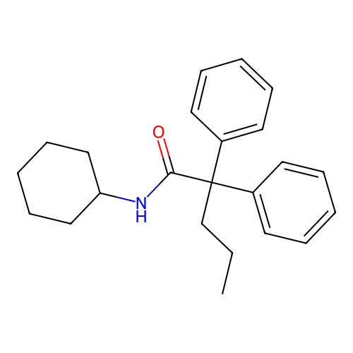 N-cyclohexyl-2,2-diphenylpentanamide structure