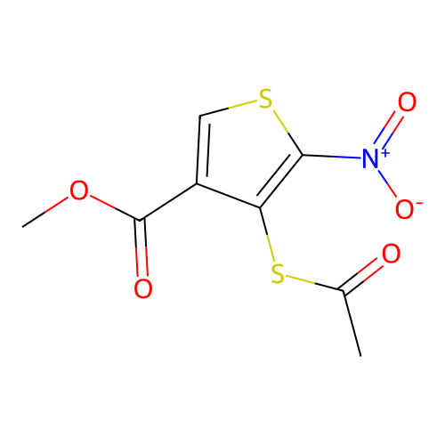 Methyl 4-(acetylsulfanyl)-5-nitro-3-thiophenecarboxylate structure
