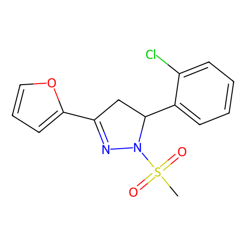 5-(2-chlorophenyl)-3-(furan-2-yl)-1-(methylsulfonyl)-4,5-dihydro-1H-pyrazole structure